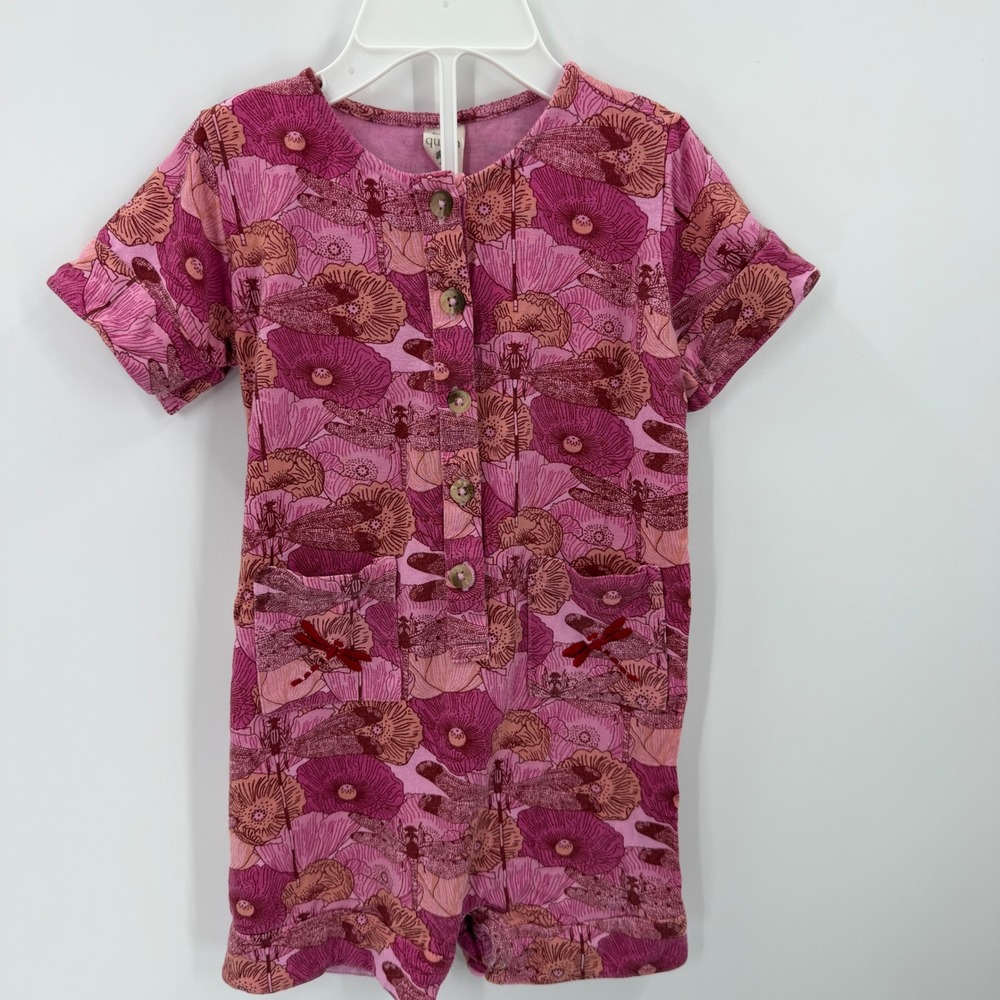 Kate Quinn bamboo floral‎ dragonfly Romper 18-24M Pink whimsical short sleeve